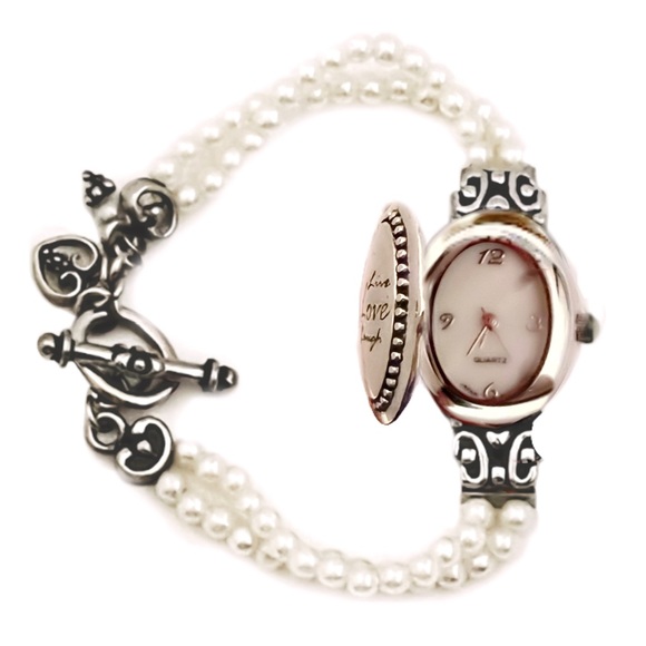 Live Love Laugh Inspirational Pearl Bracelet Watch New Battery Ready To Wear - Picture 3 of 4